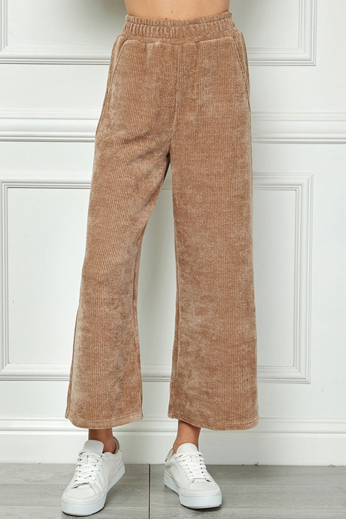 Chenille Cropped Wide Pants, Tan