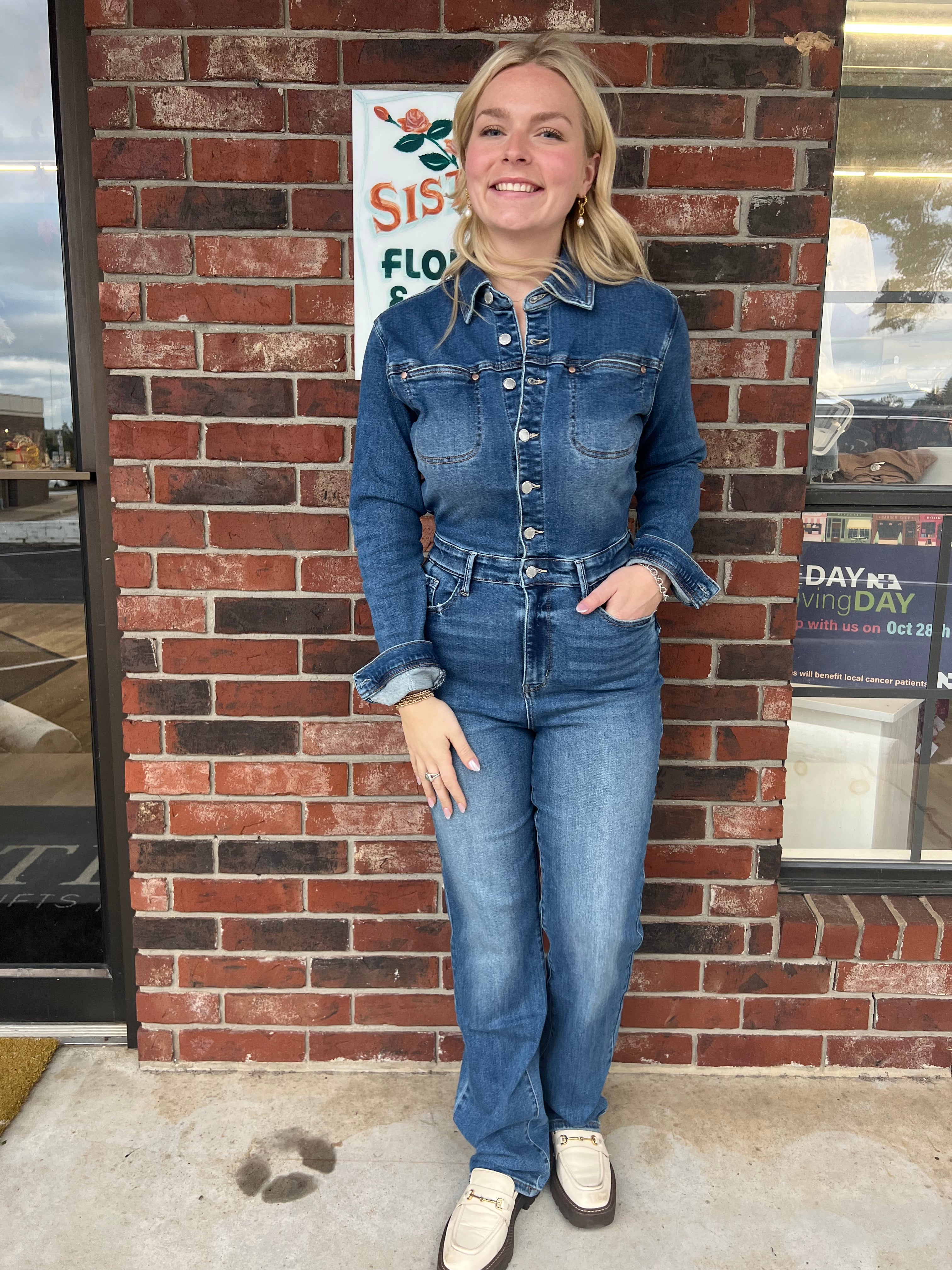 Judy Blue | Denim Long Sleeve Jumpsuit Slim Straight