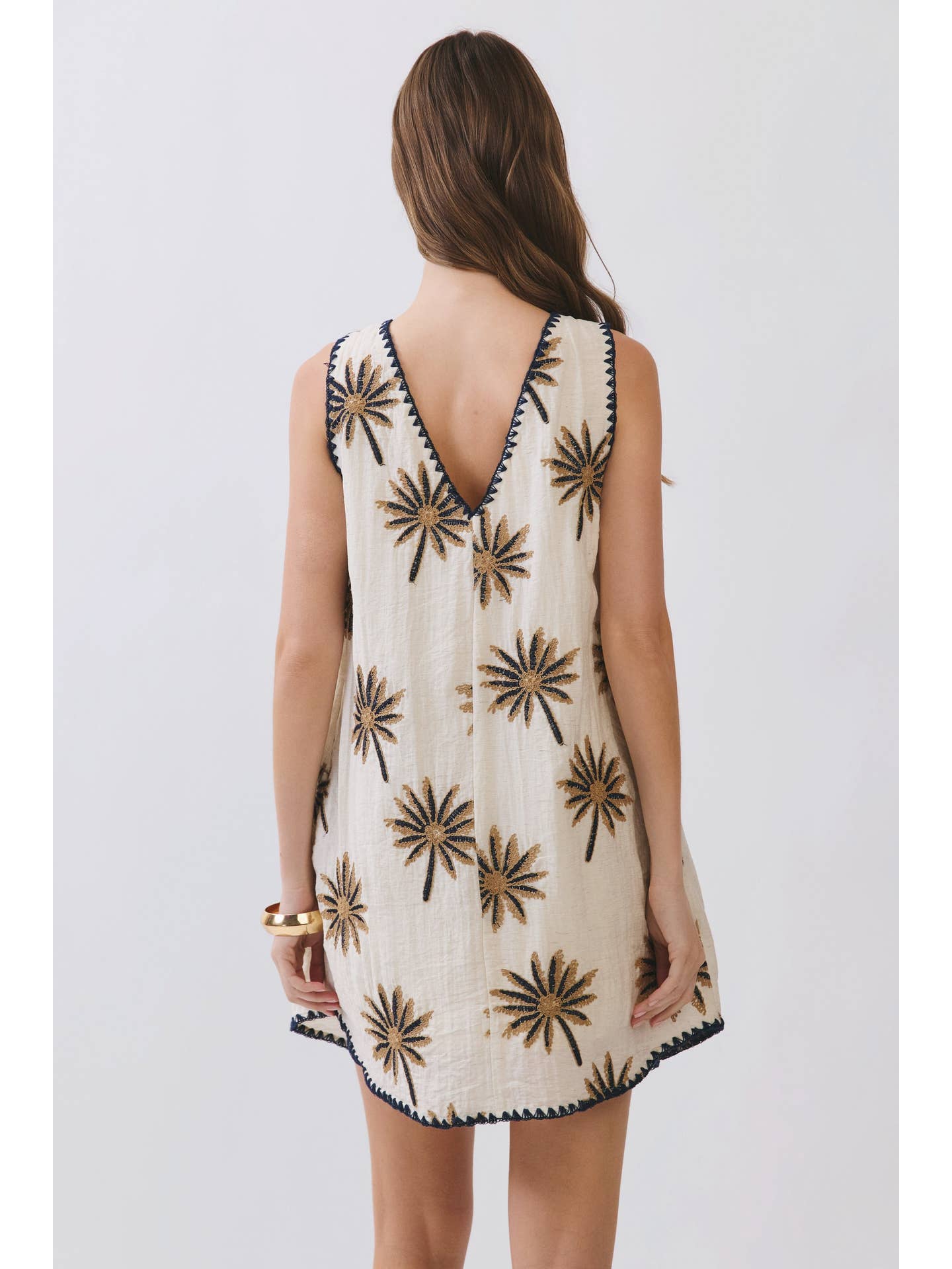 Palm Embroidered Shift Mini Dress