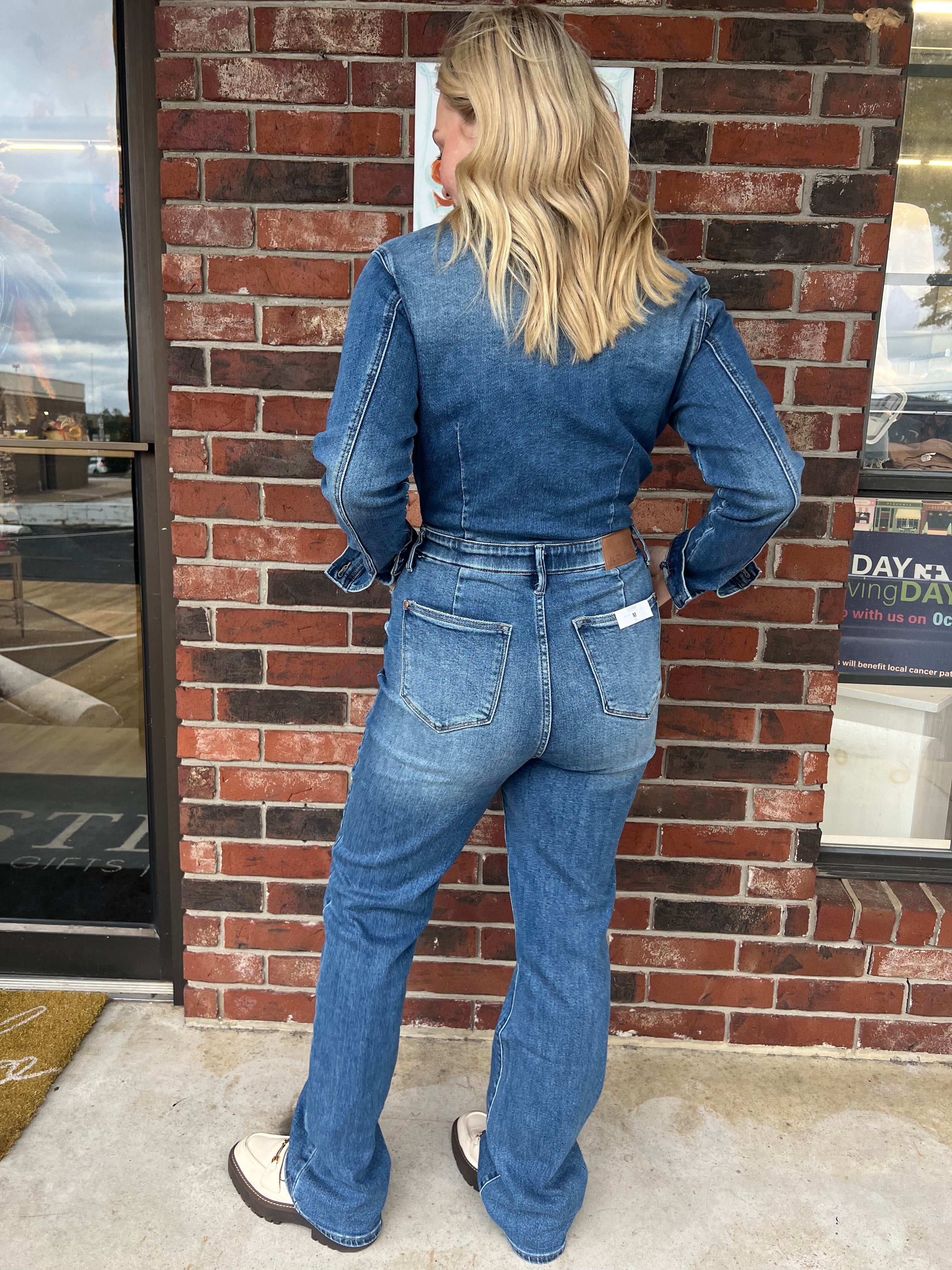 Judy Blue | Denim Long Sleeve Jumpsuit Slim Straight
