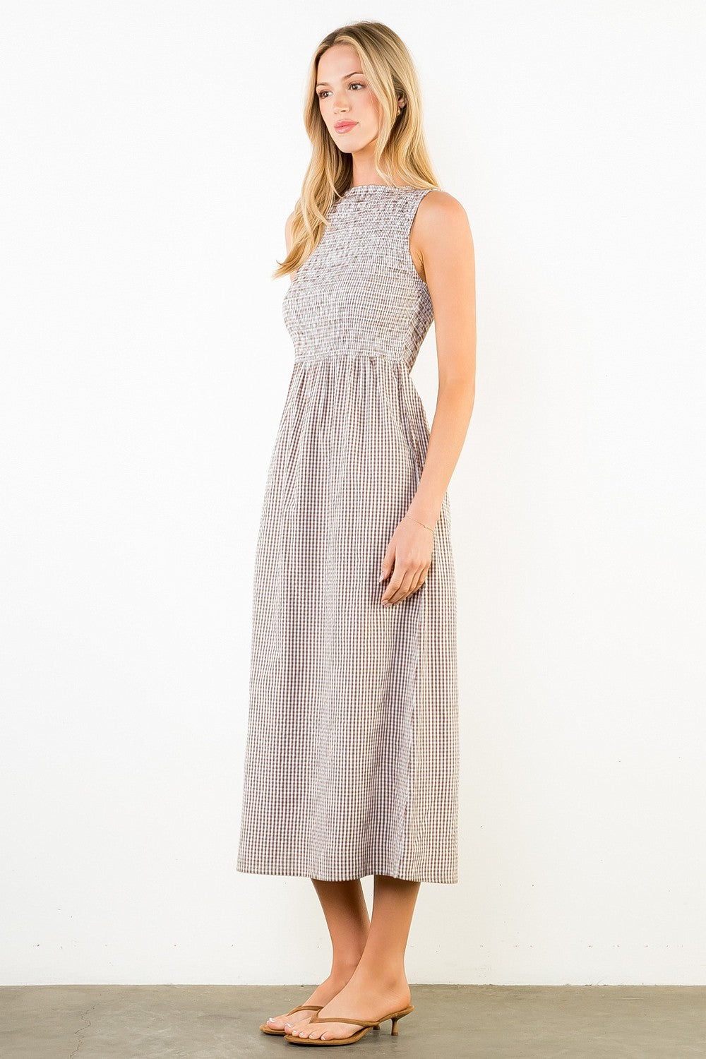 Sleeveless Smocked Gingham Dress