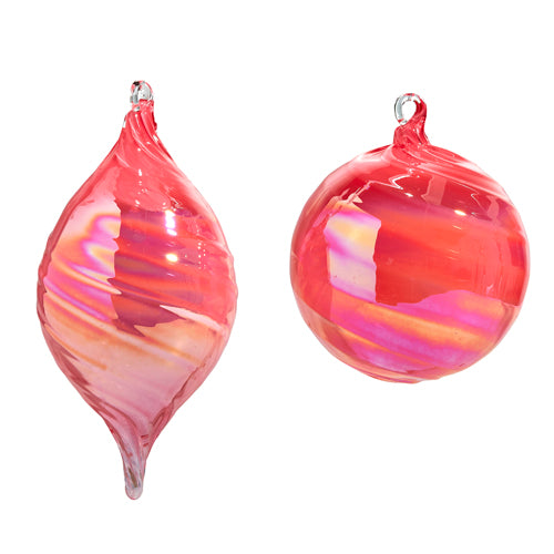 5" Pink Blown Glass Ornaments, Assorted Styles