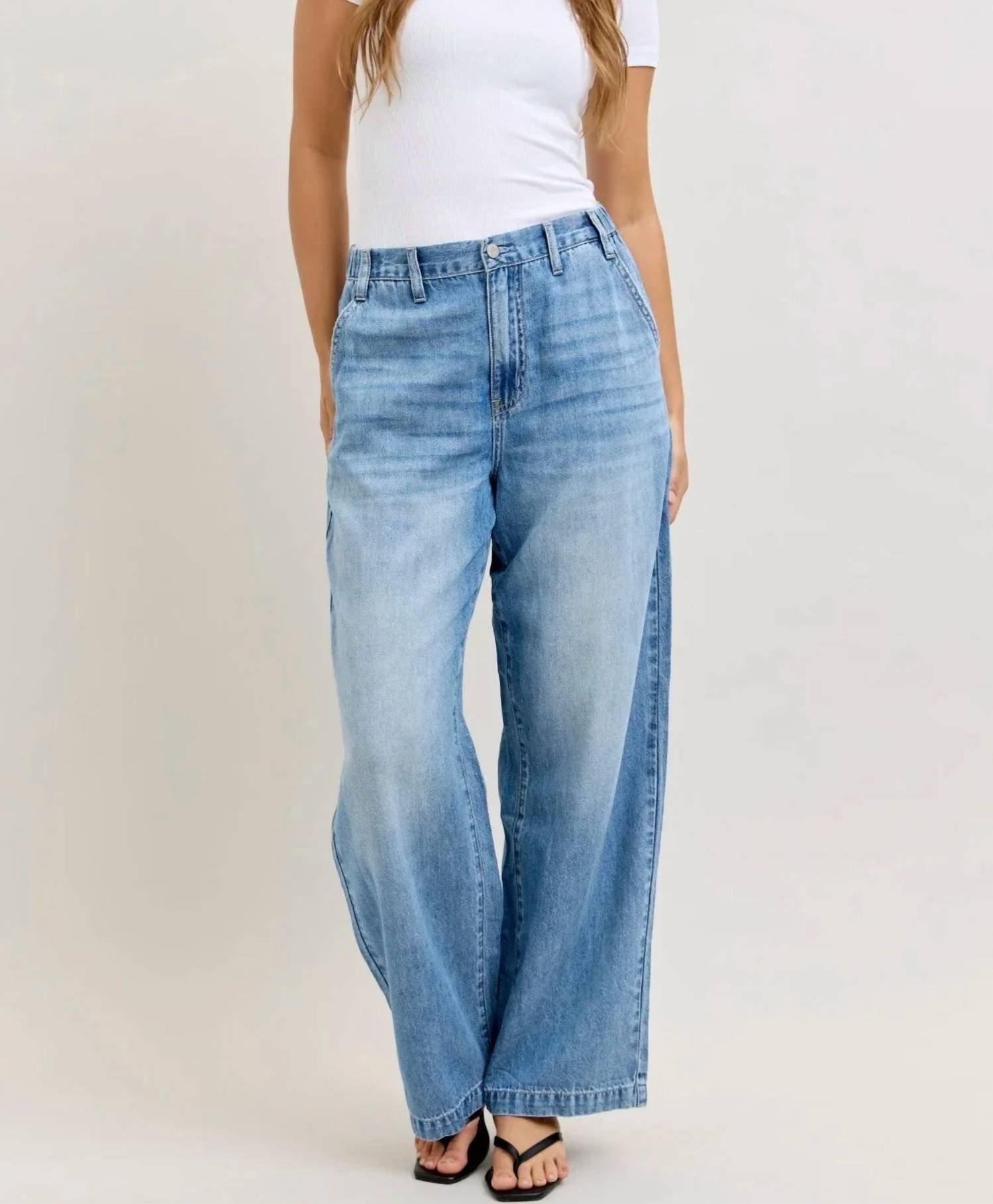 High Waisted Featherweight Baggy Elasticated Waist Band Jean