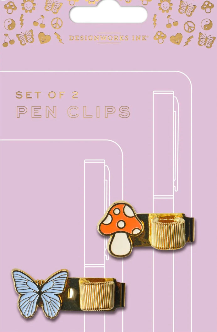 Pen Clips-Butterfly & Mushroom