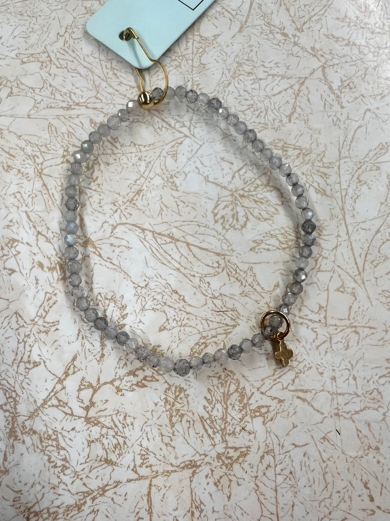 enewton |  Gemstone 3mm Bead Bracelet Labradorite, Signature Cross