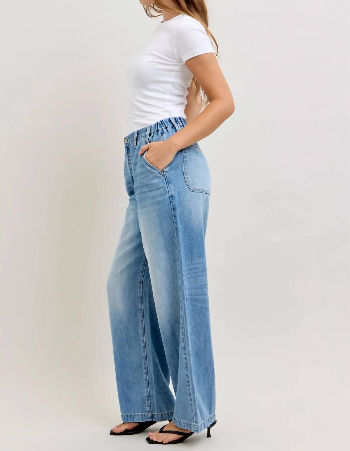 High Waisted Featherweight Baggy Elasticated Waist Band Jean