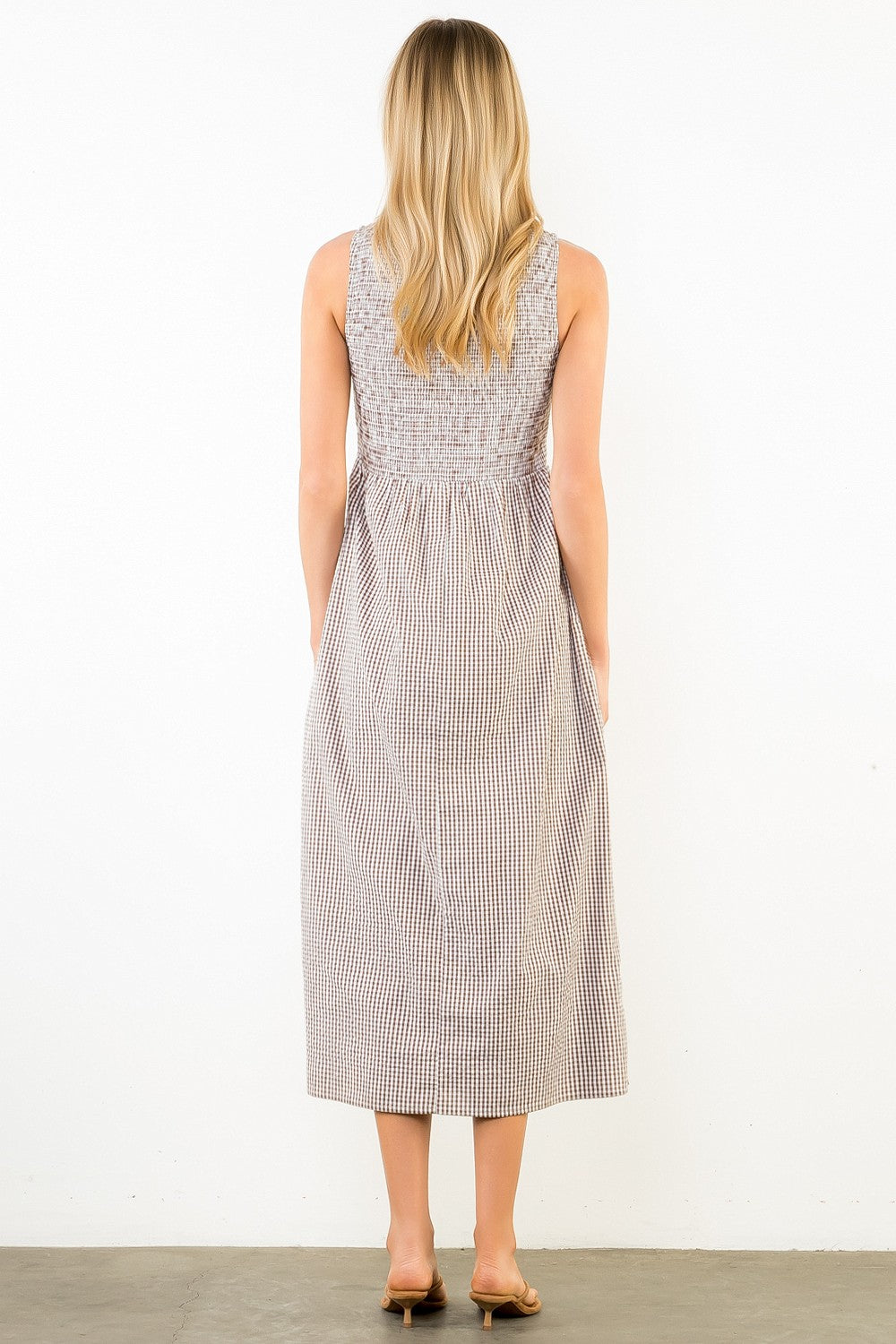 Sleeveless Smocked Gingham Dress