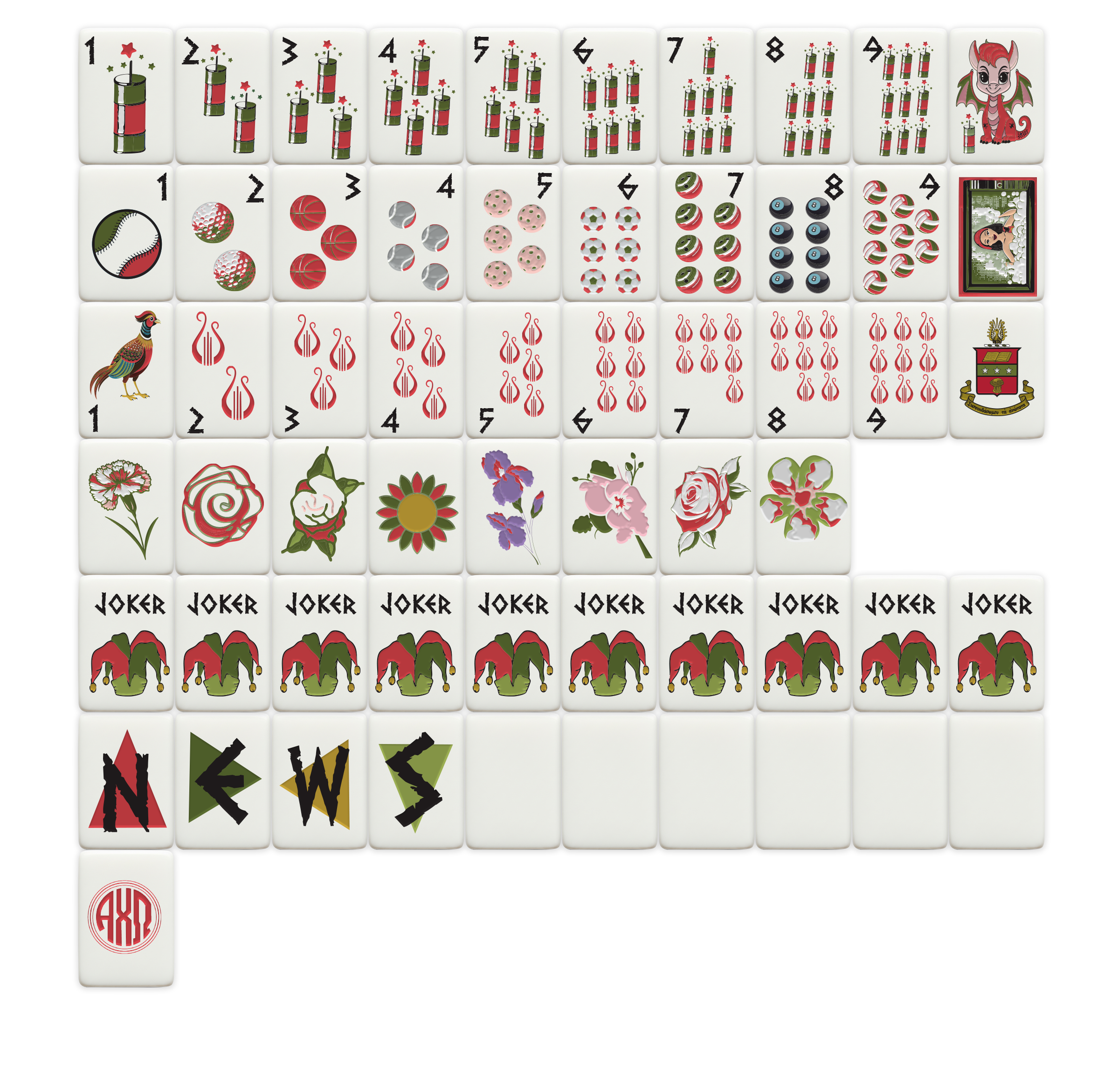 Sorority Mahjong Tiles, Assorted Sororities