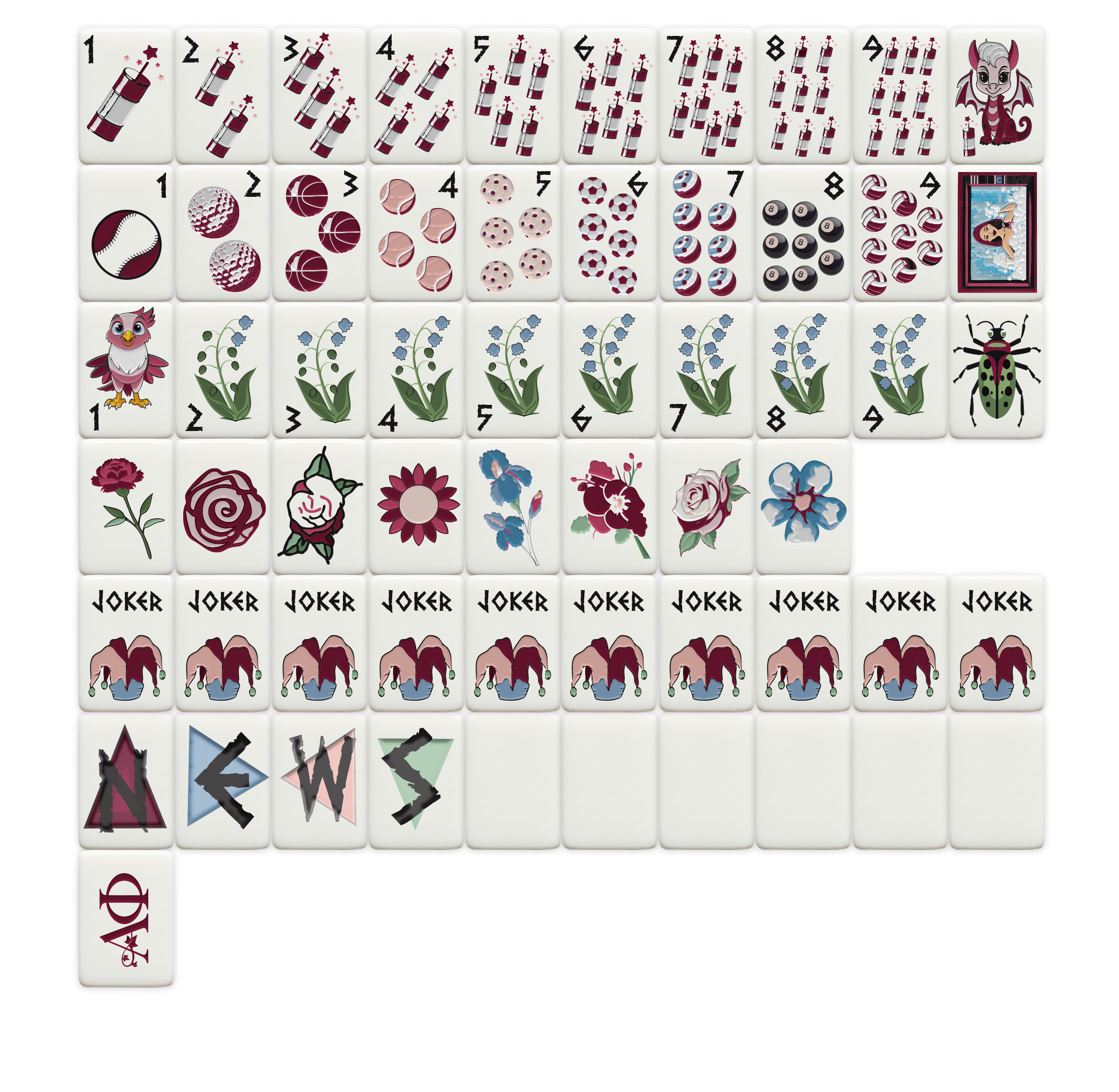 Sorority Mahjong Tiles, Assorted Sororities