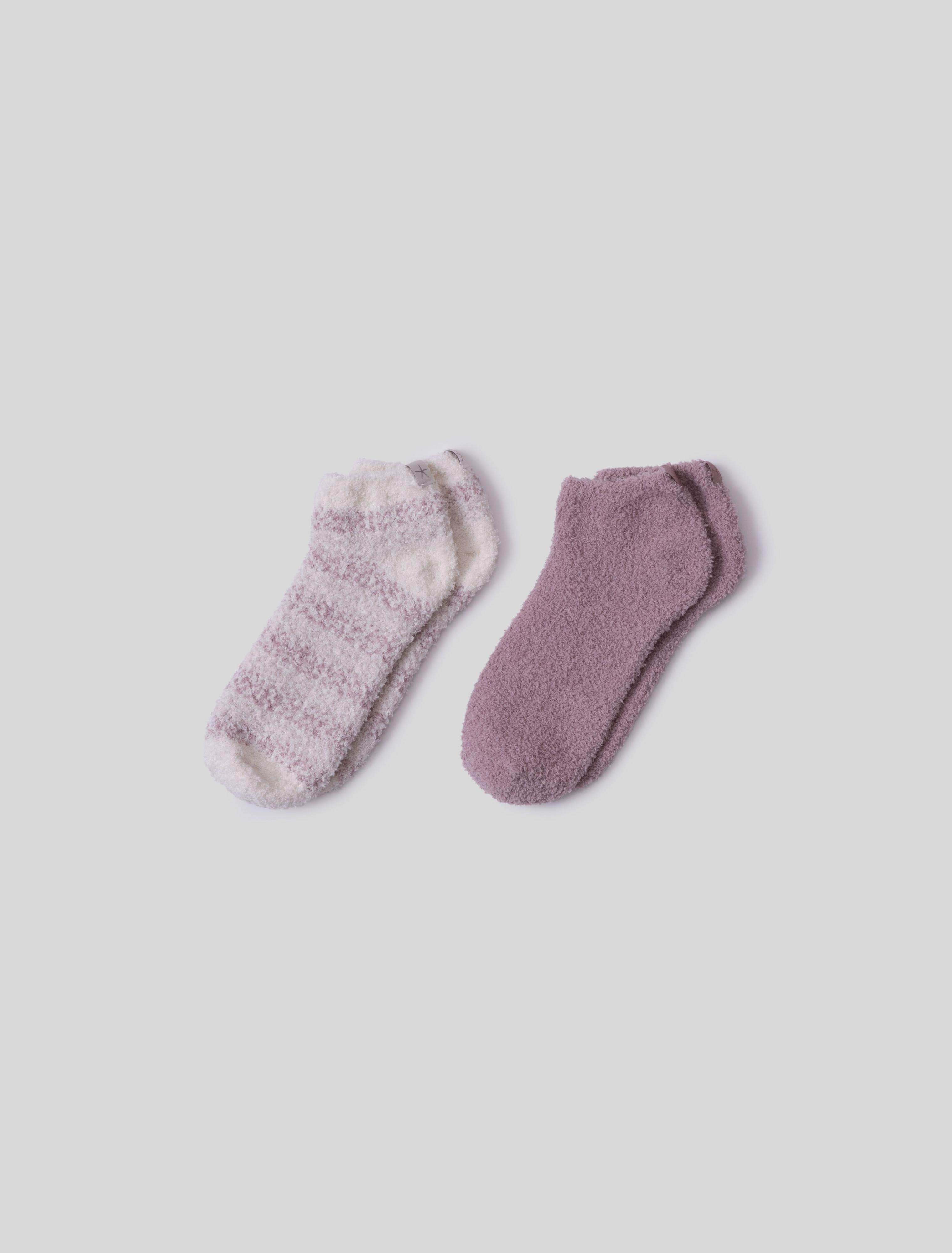 CozyChic Heathered Stripe Ankle Sock Set