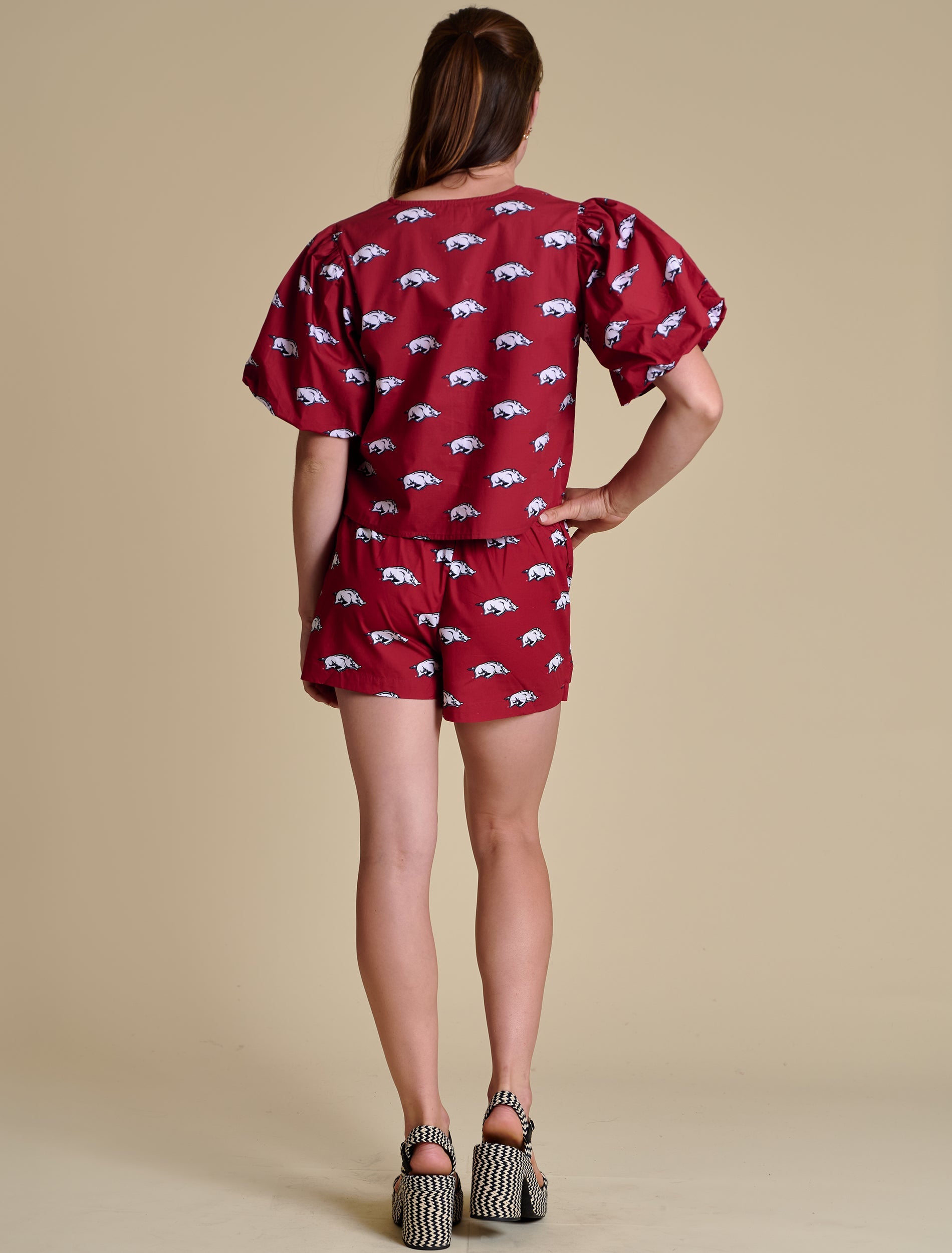 Arkansas Game Day Puff Sleeve Tie Top