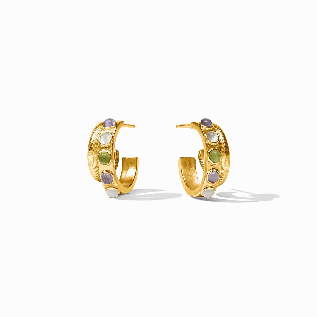 Gold Cobblestone Double Hoop, Multi- Stone Cat's Eye