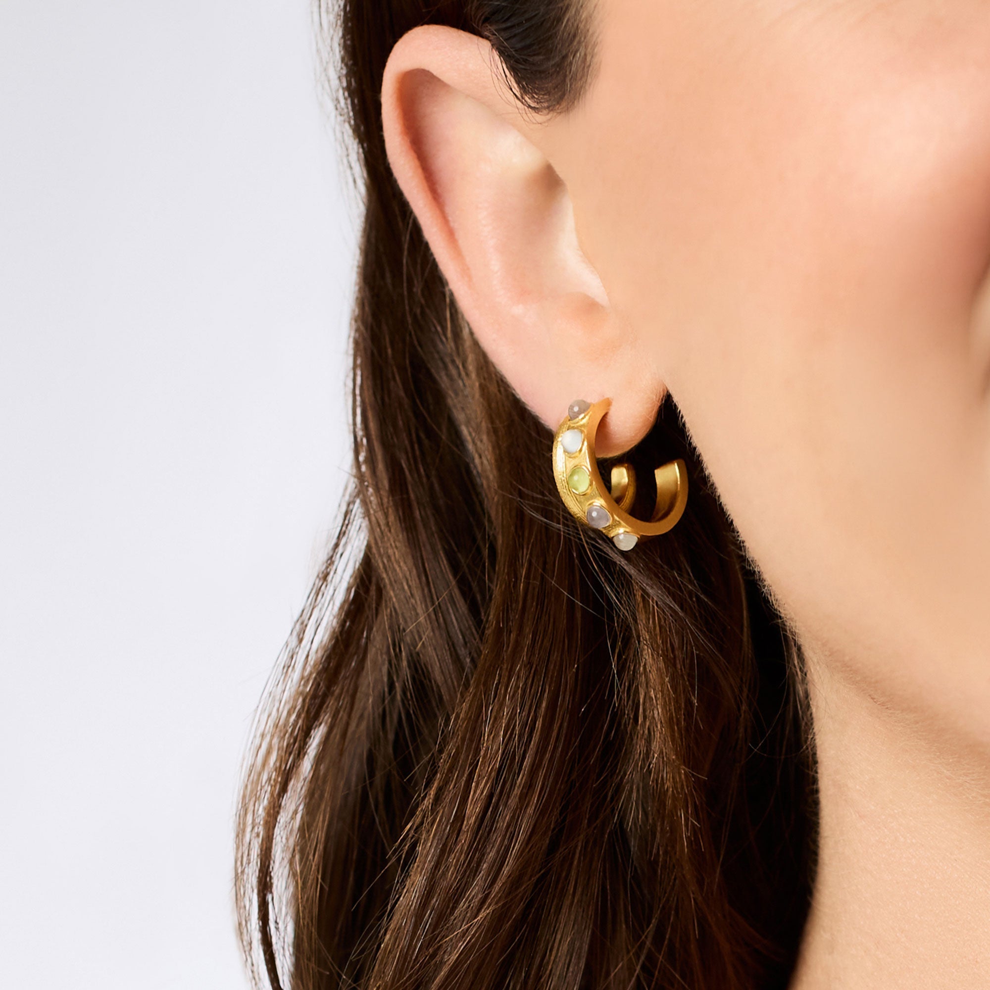 Gold Cobblestone Double Hoop, Multi- Stone Cat's Eye