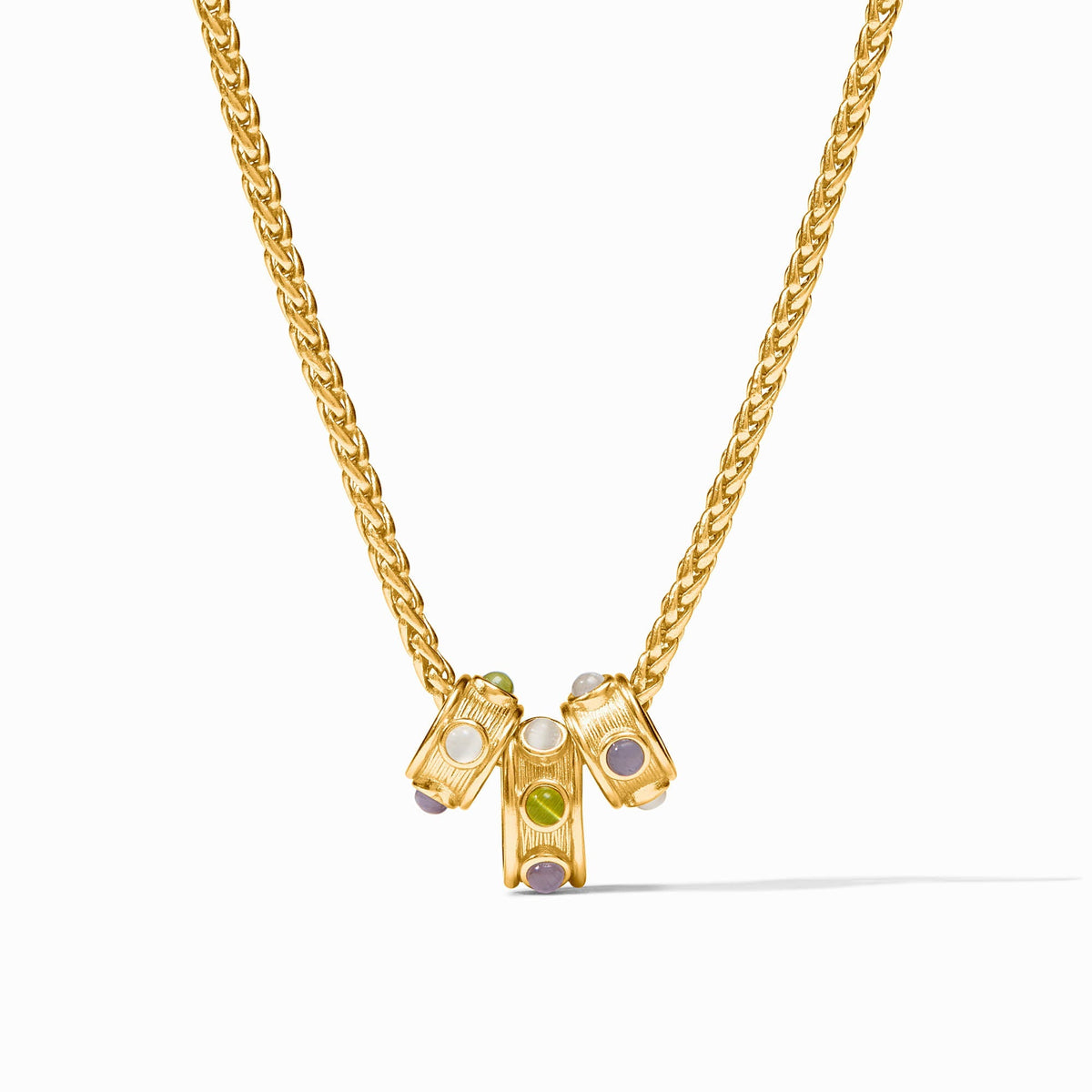 Gold Cobblestone Loop Necklace, Multi Stone Cat's Eye