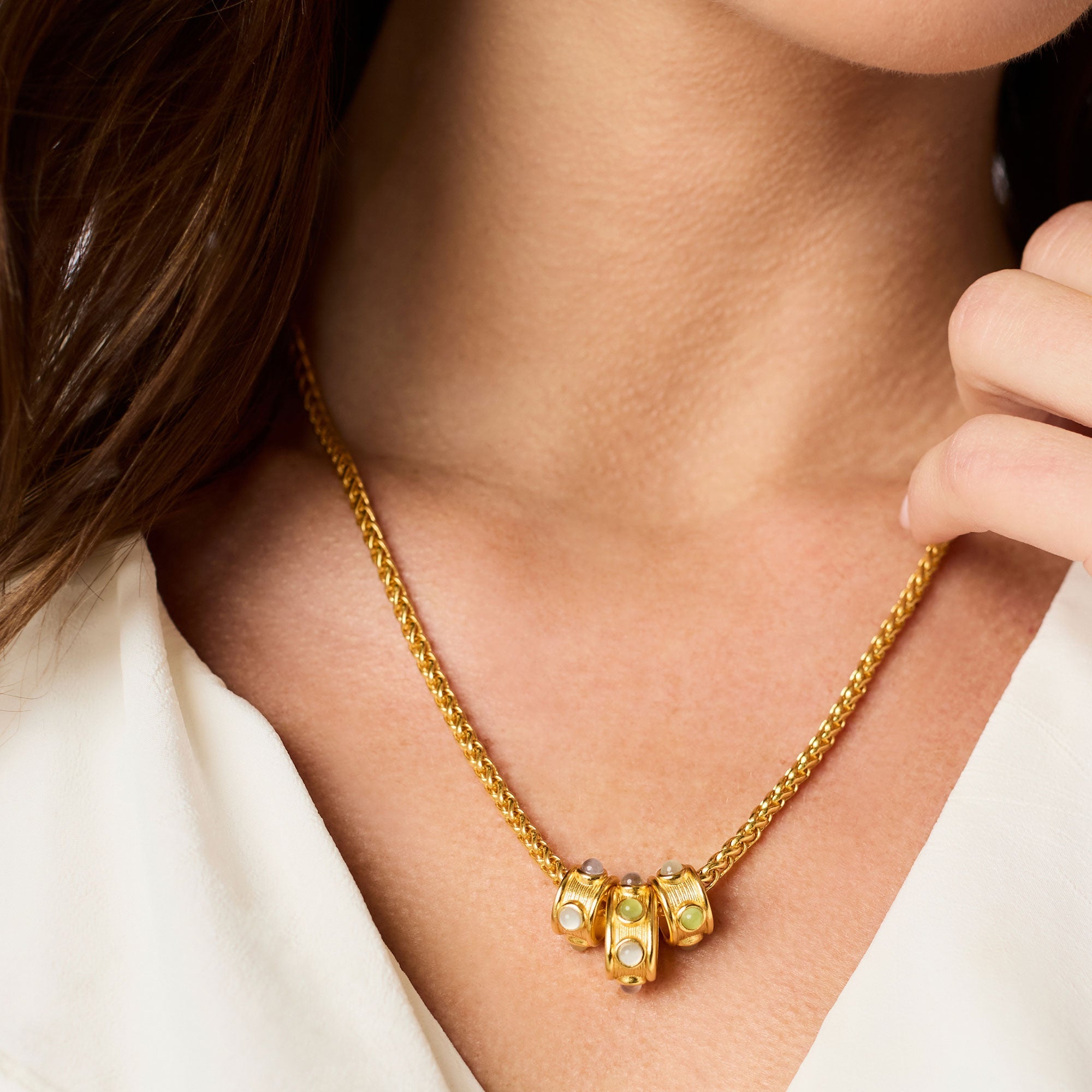 Gold Cobblestone Loop Necklace, Multi Stone Cat's Eye