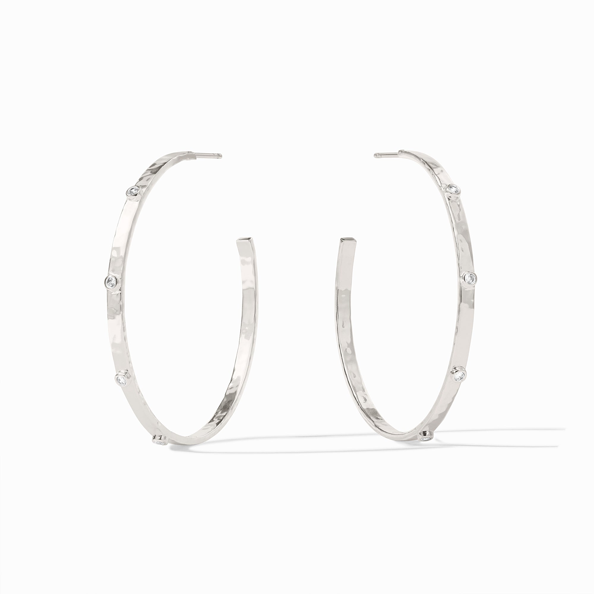 Silver Crescent Stone Hoop, Cubic Zirconia