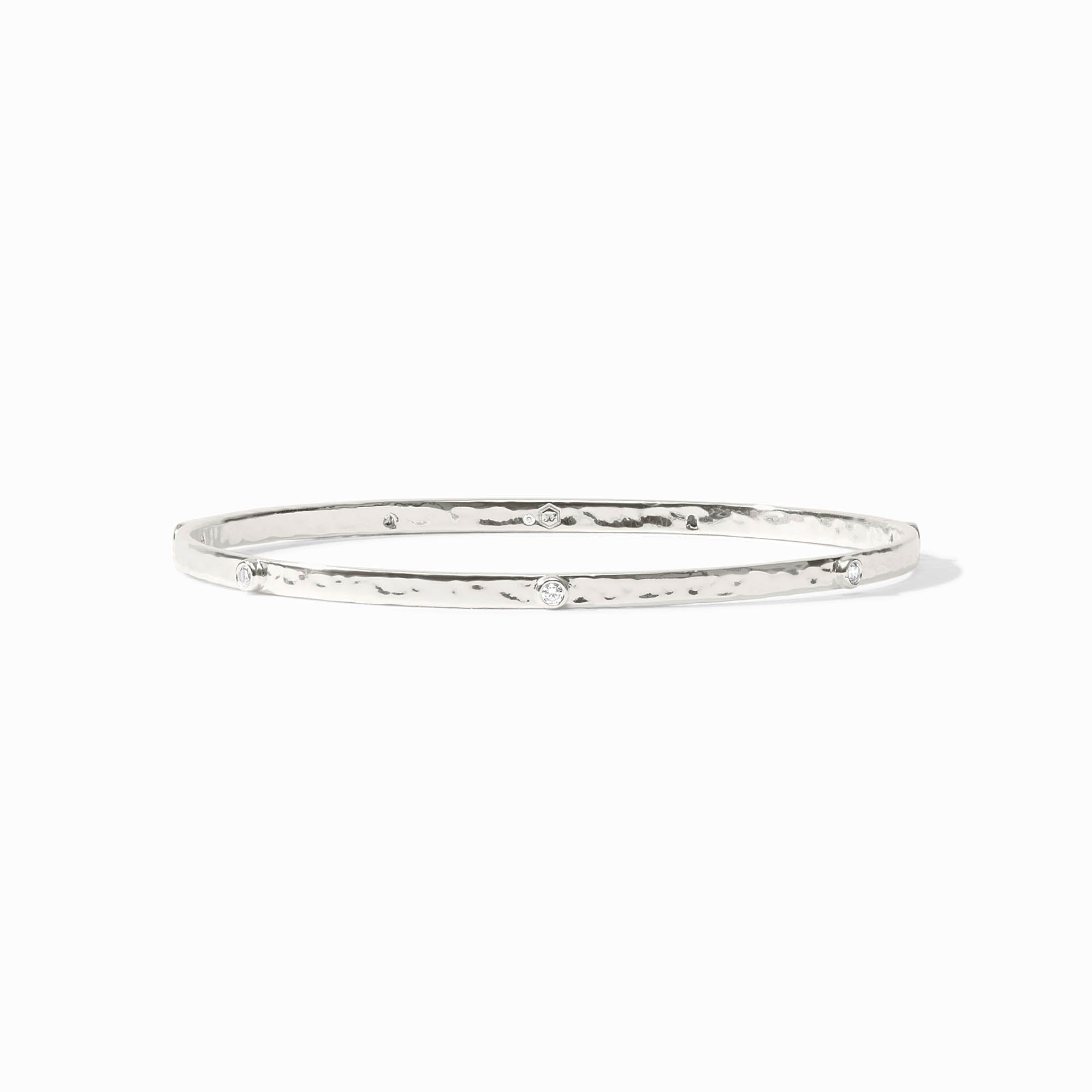 Silver Crescent Stone Bangle, Cubic Zirconia