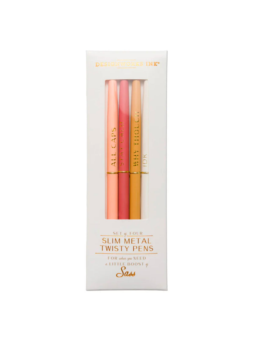 Four Slim Metal Twisty Pens-Sass