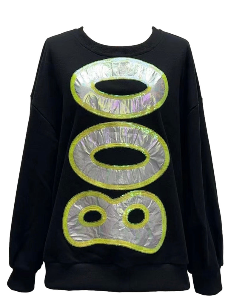 Queen of Sparkles | Black Metallic Boo Sweatshirt