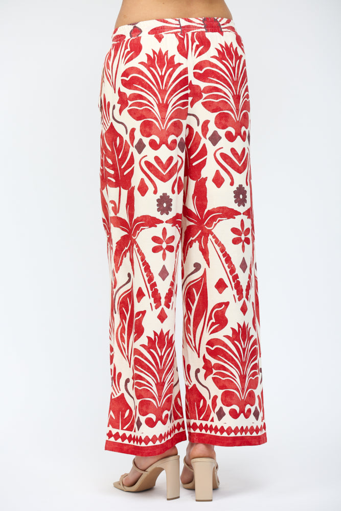 Geo & Tropical Print Wide Leg Linen Pant