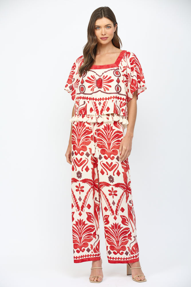 Geo & Tropical Print Linen Top