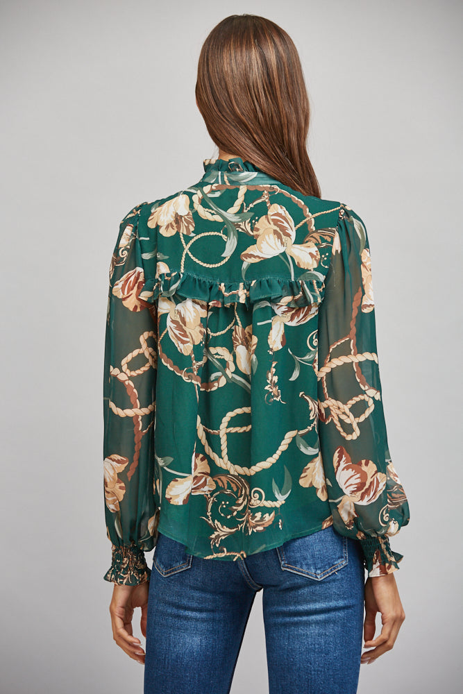 Emerald Equestrian Print Blouse