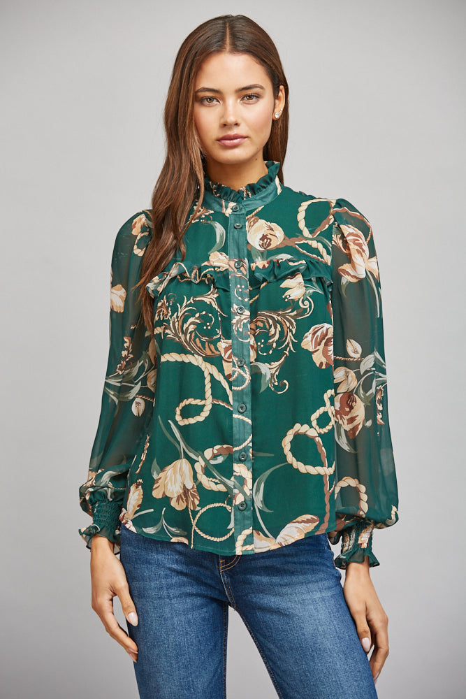Emerald Equestrian Print Blouse