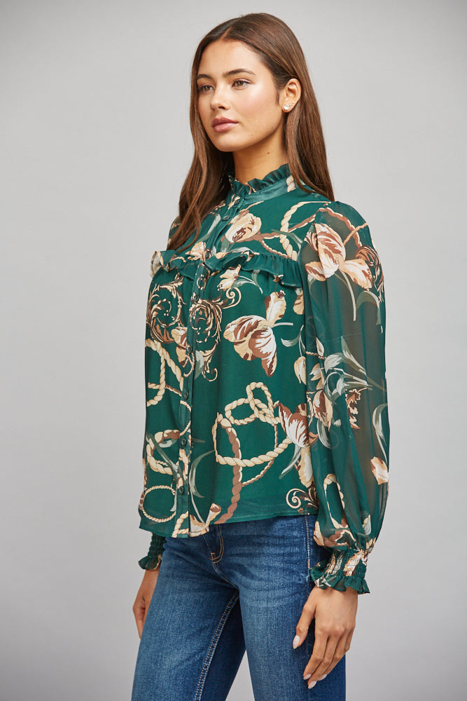 Emerald Equestrian Print Blouse