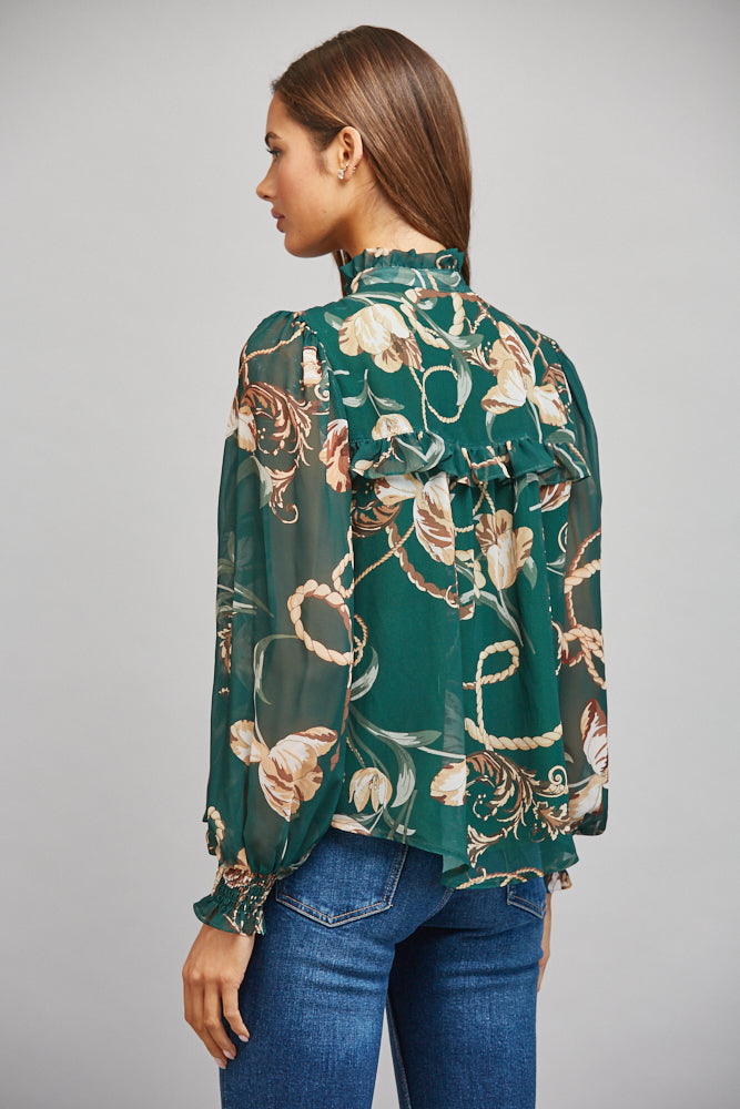 Emerald Equestrian Print Blouse