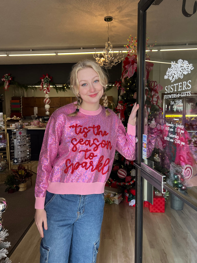 Queen of Sparkles | Pink Full Sequin 'Tis the Season to Sparkle Sweater
