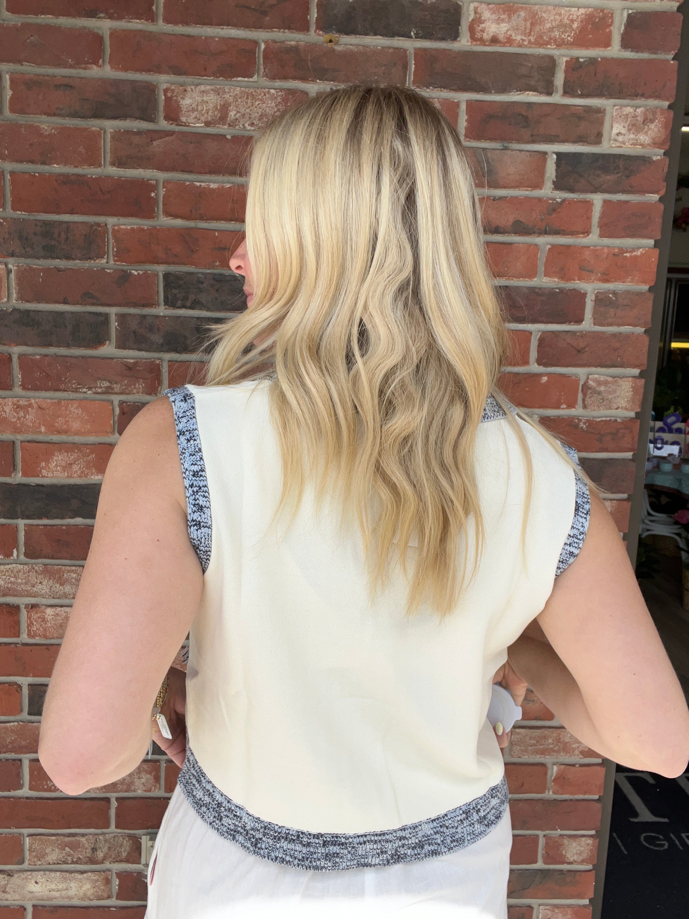 Cream and Navy Sweater Vest