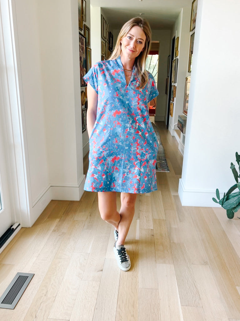 The Nancy Dress, Red/Blue Ditzy