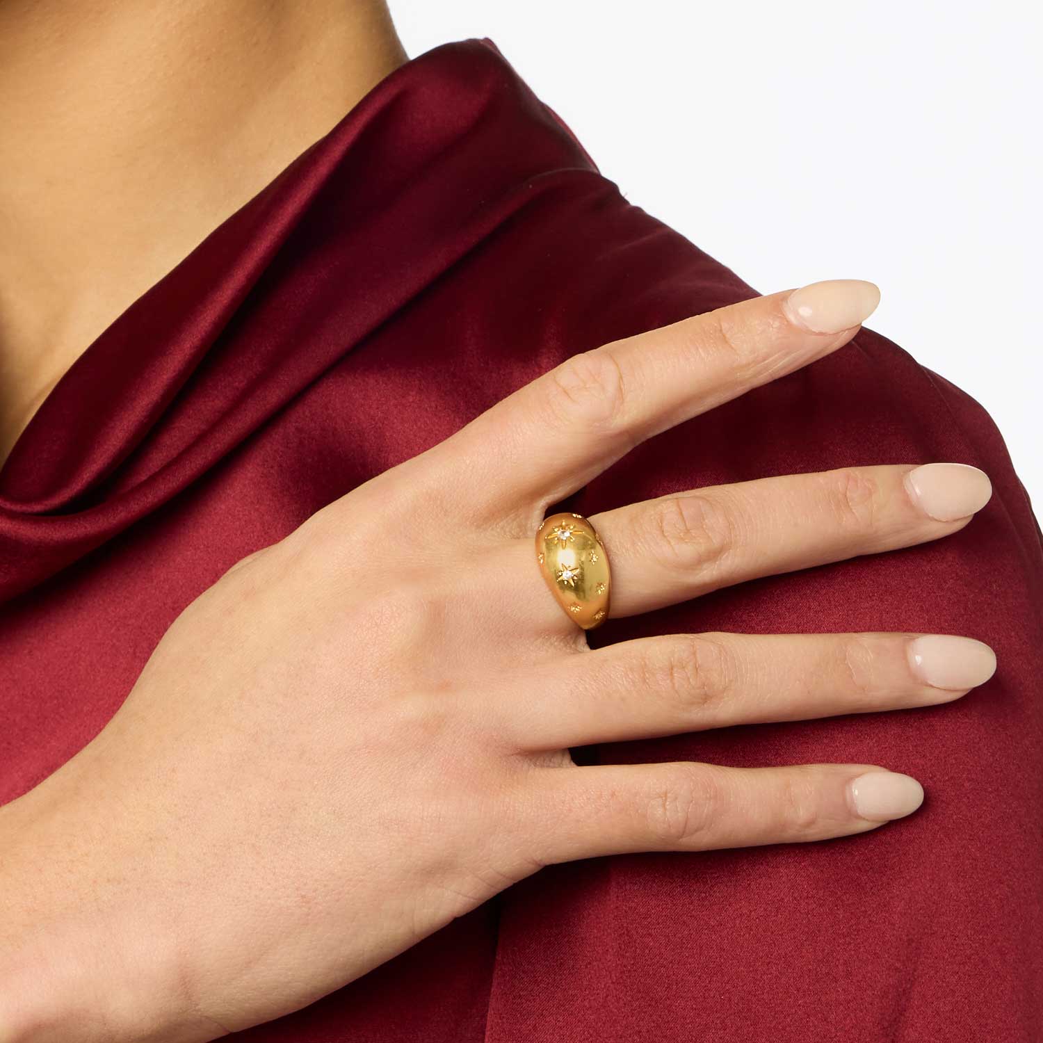 Gold Luna Ring, Cubic Zirconia, Size 7