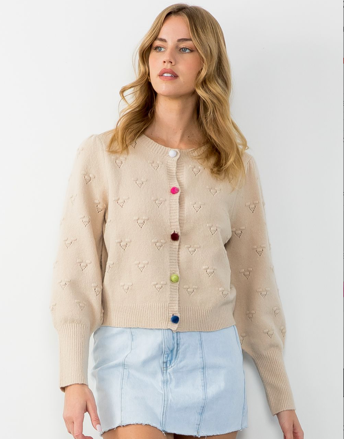 THML |  Buttons of Fun Cream Cardigan