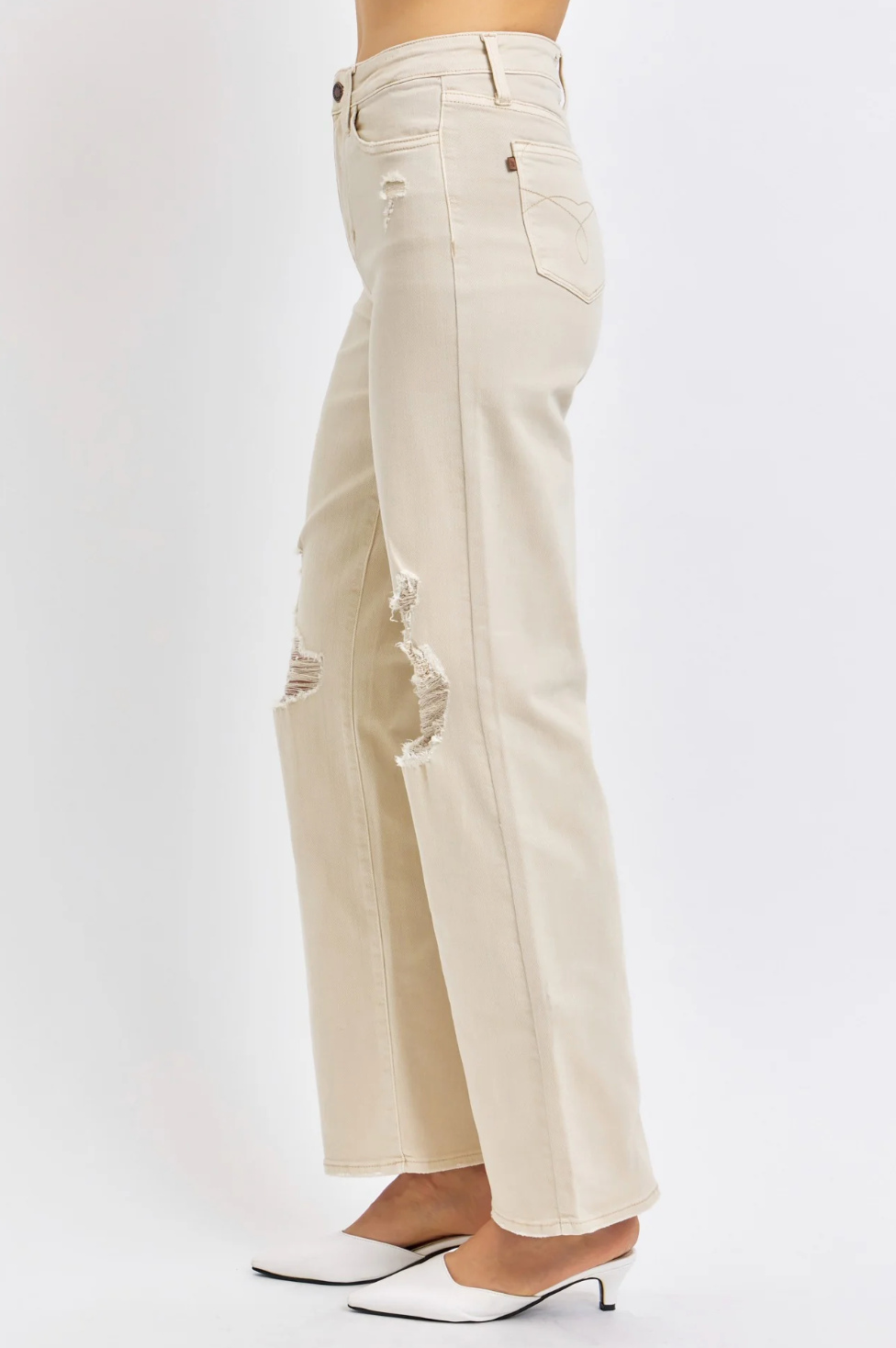 Judy Blue | High Waisted Garment Dyed Destroy 90's Straight, Bone