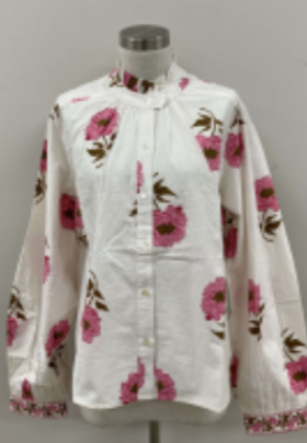 Cream Pink Floral Ruffle Blouse
