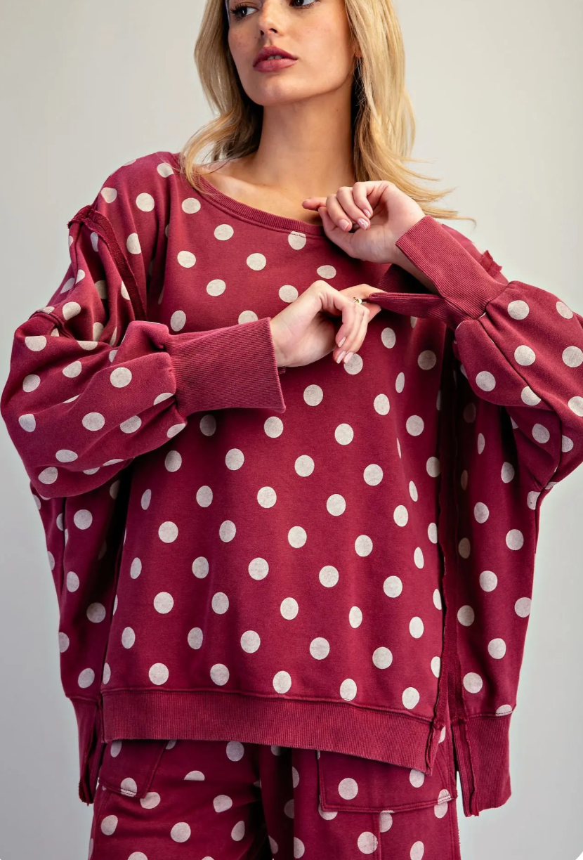 Wine Polka Dot Oversized Sweatshirt