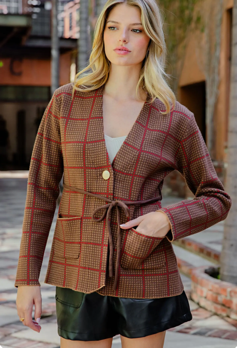 The Camden Plaid Belted Cardigan