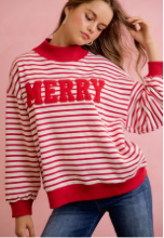Merry Mock Neck Stripe Sweatshirt