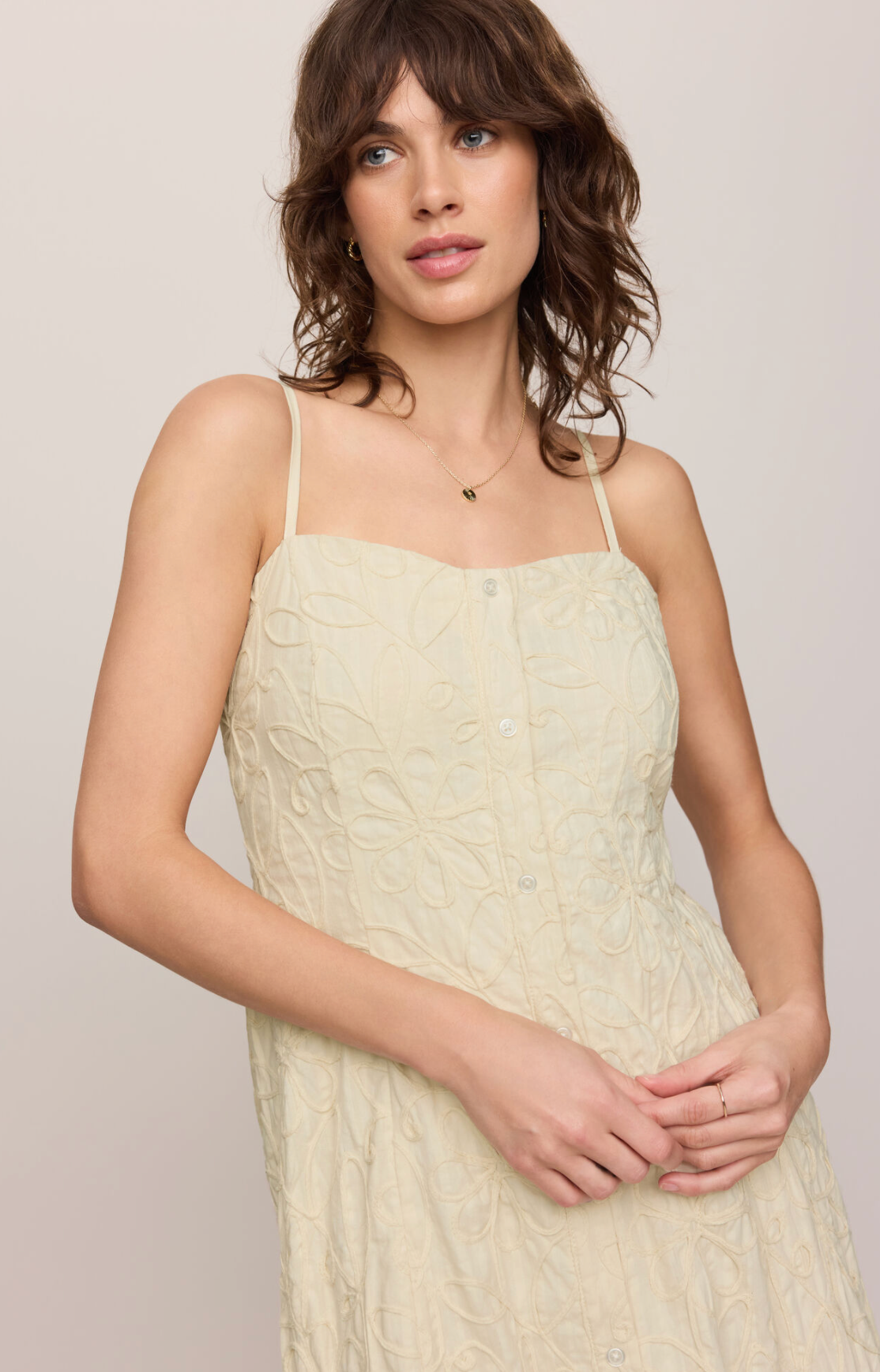 Angel Eyes Textured Midi Dress, Champagne