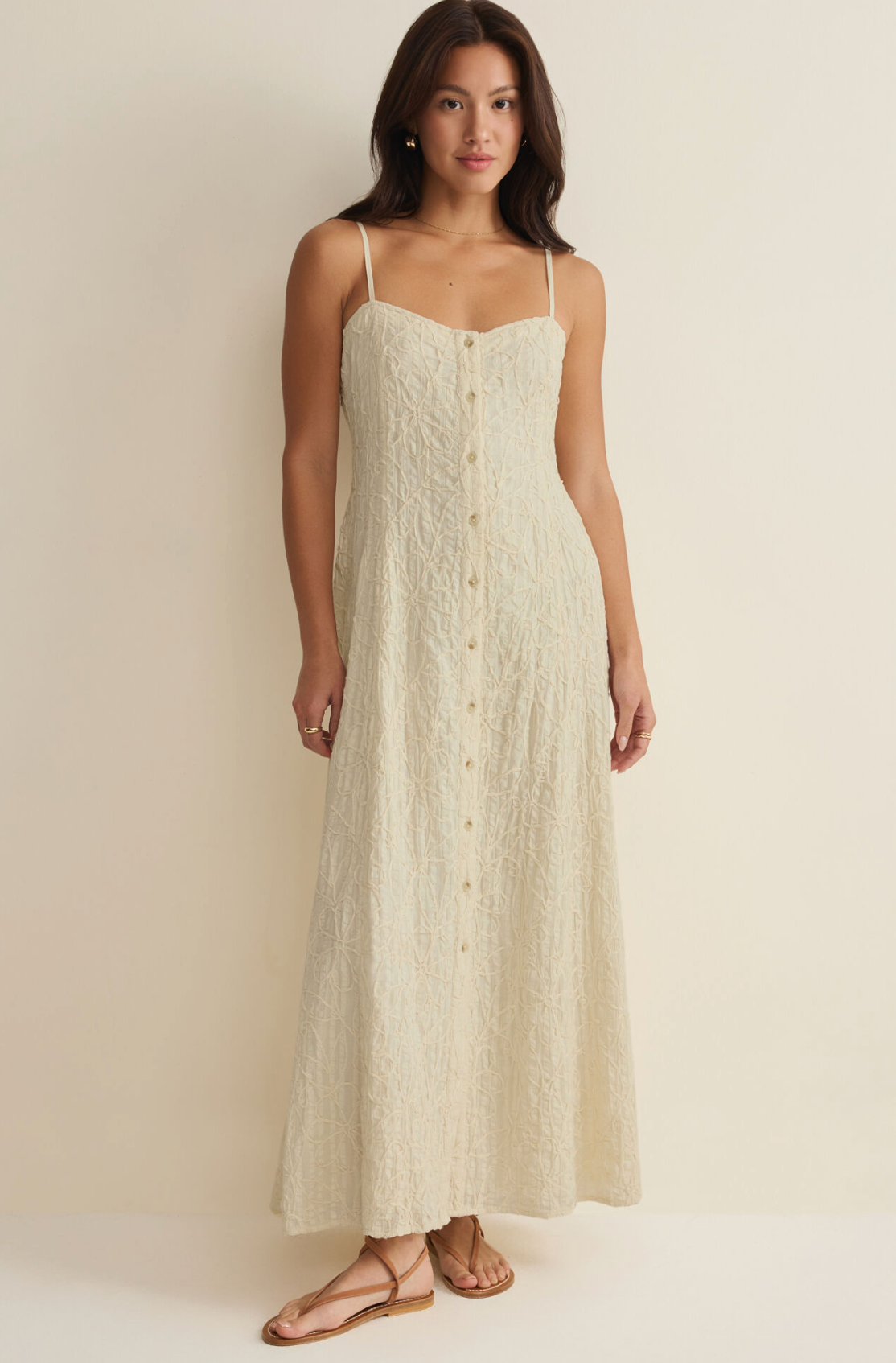 Angel Eyes Textured Midi Dress, Champagne