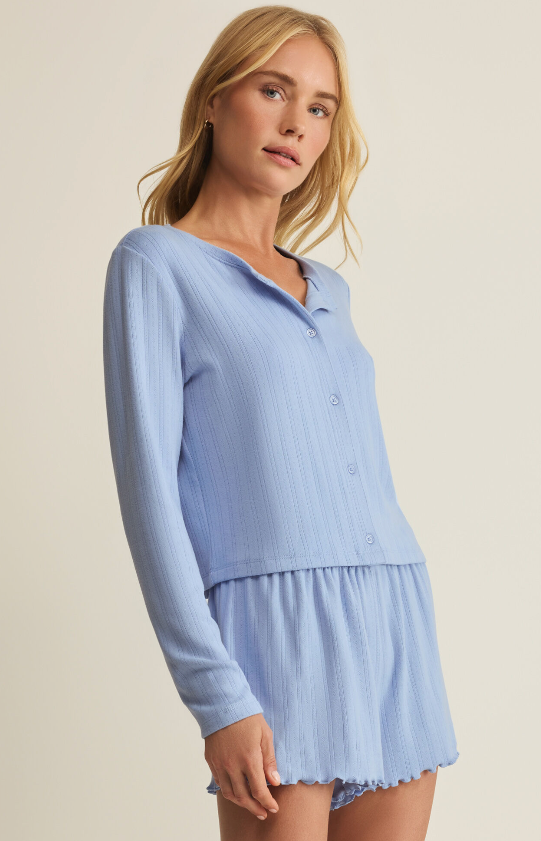 Lovely Pointelle Top, Ice Blue