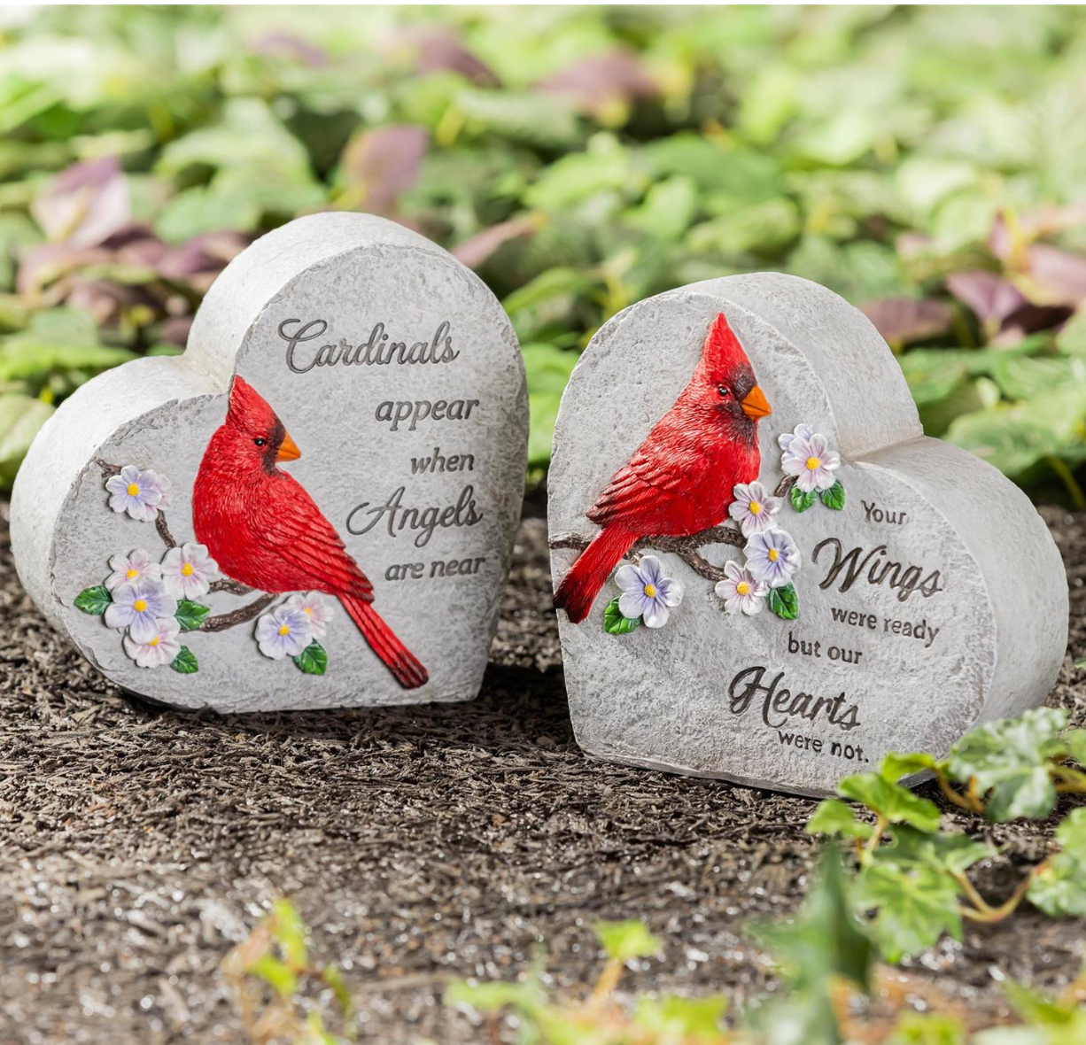 Heart-Shaped Cardinal Memorial Garden Stone, Assorted Sentiments