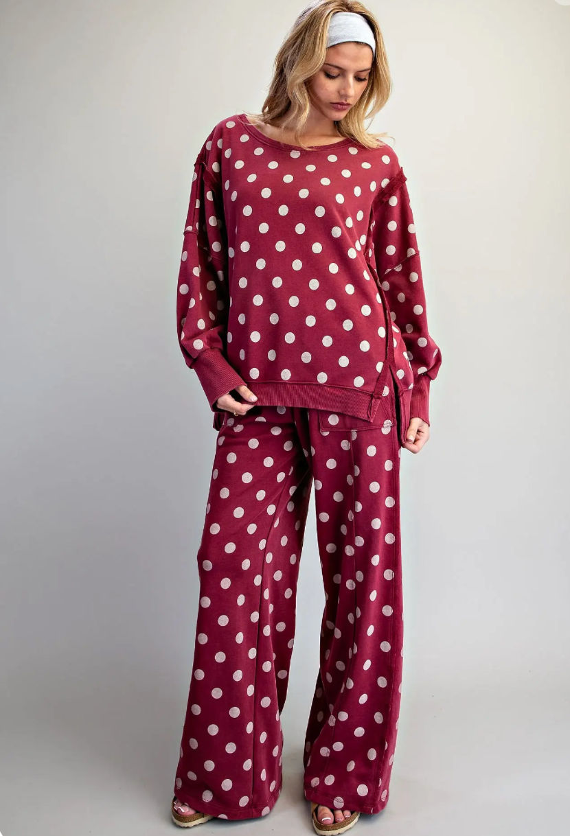Wine Polka Dot Oversized Sweatshirt