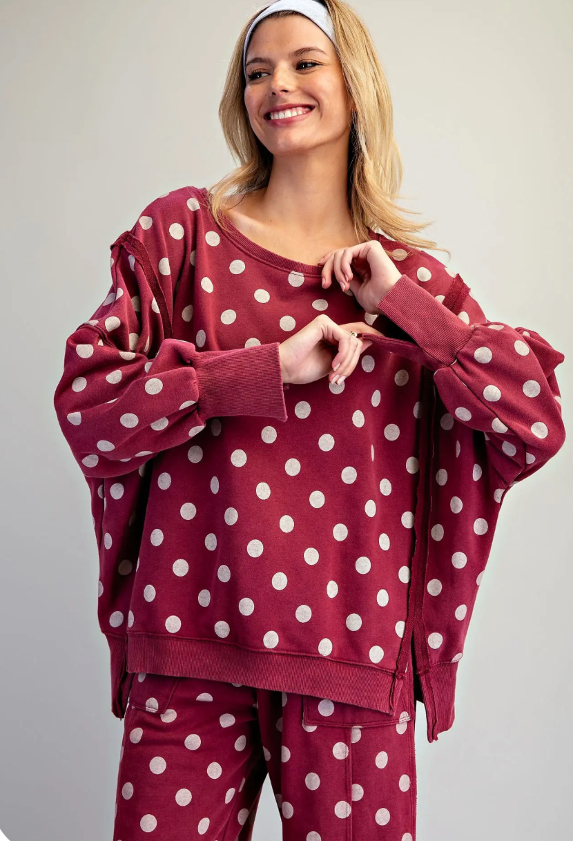 Wine Polka Dot Oversized Sweatshirt