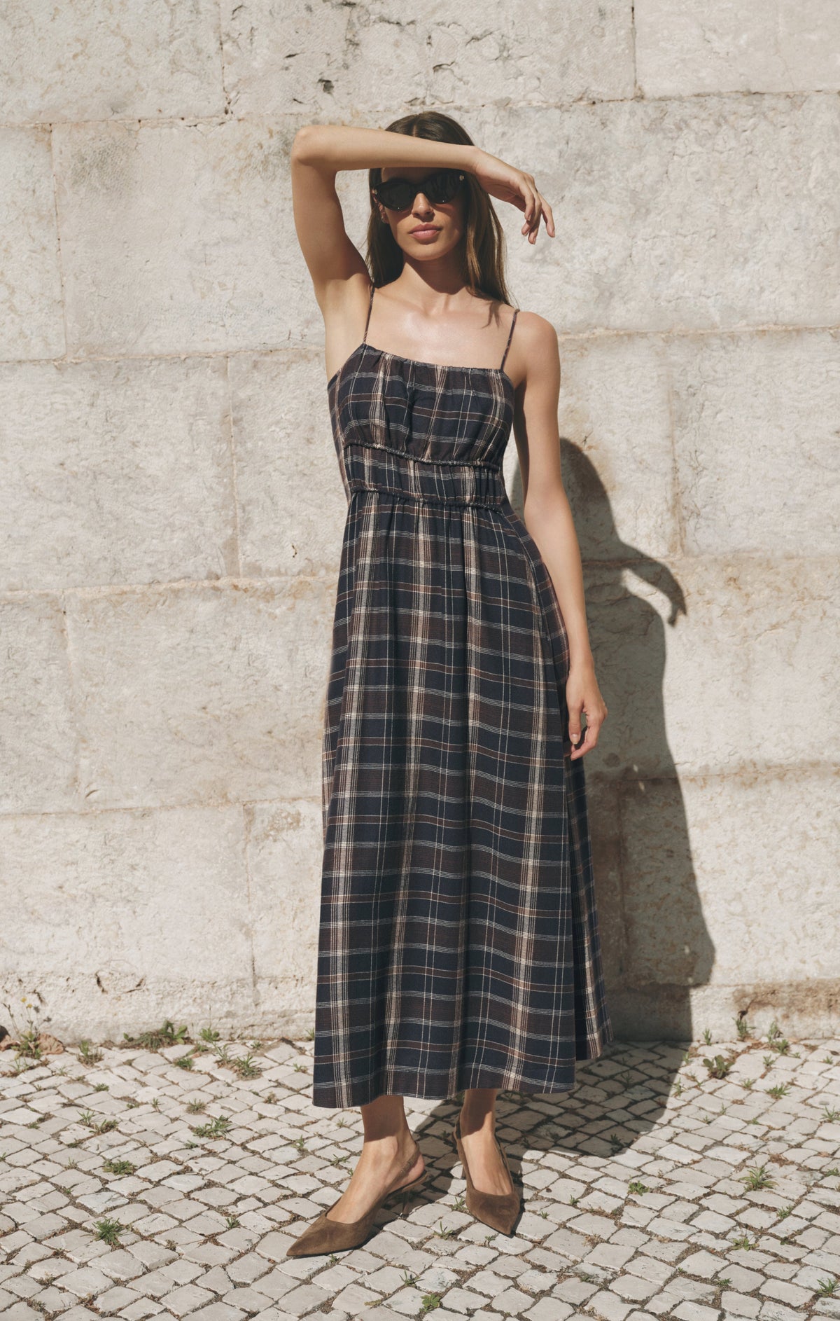 Evermore Plaid Flannel Midi Dress, Eclipse
