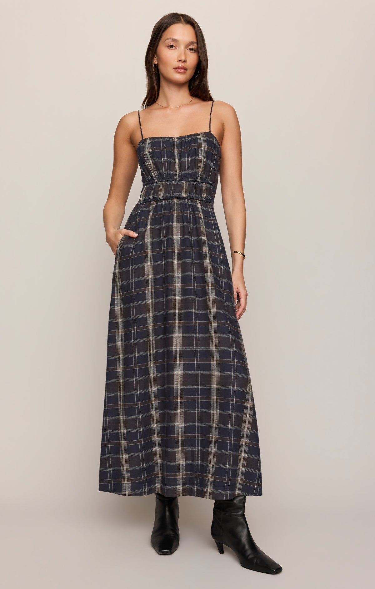 Evermore Plaid Flannel Midi Dress, Eclipse