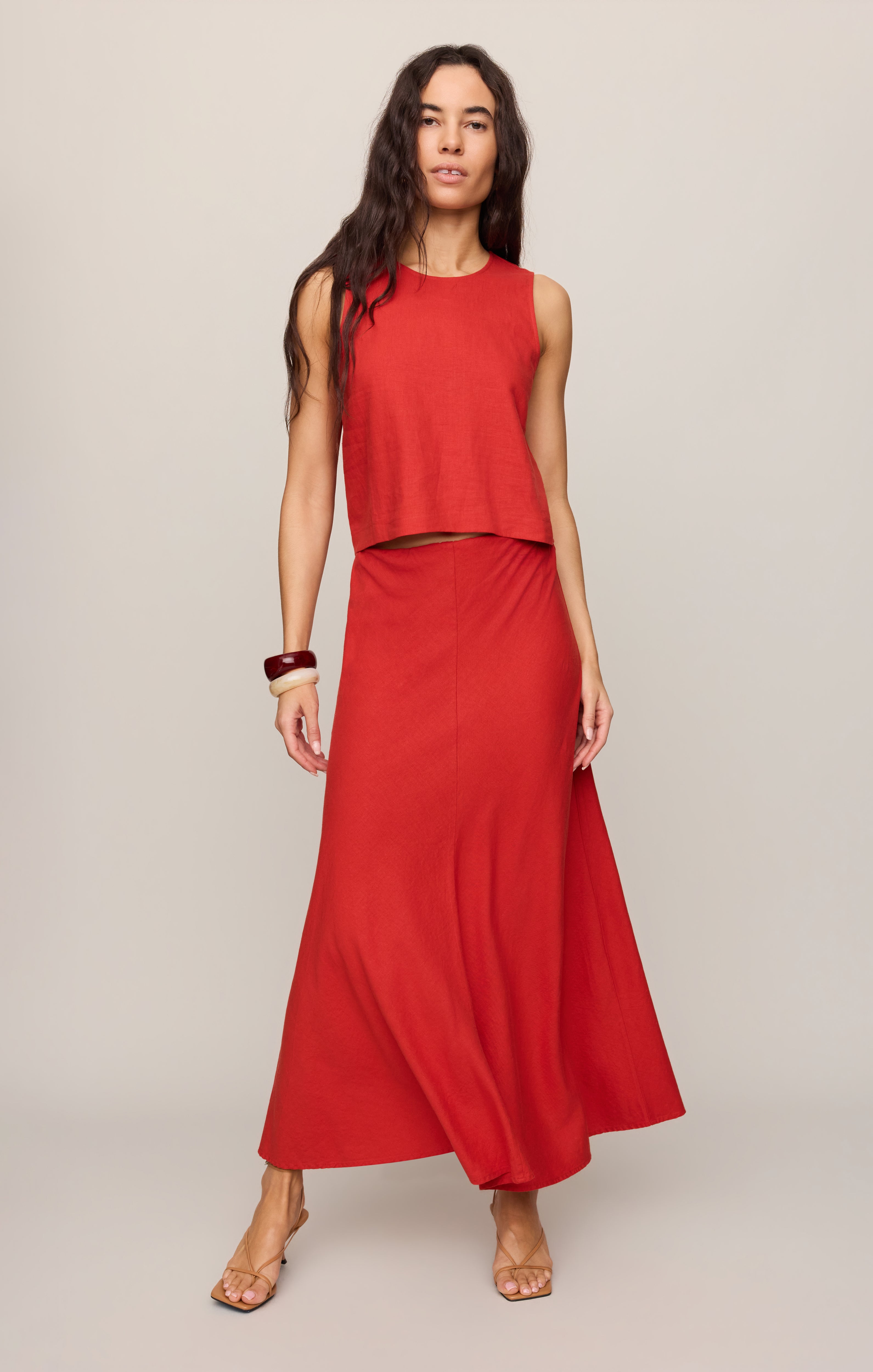 Sloane Linen Cropped Tank, Chili Pepper