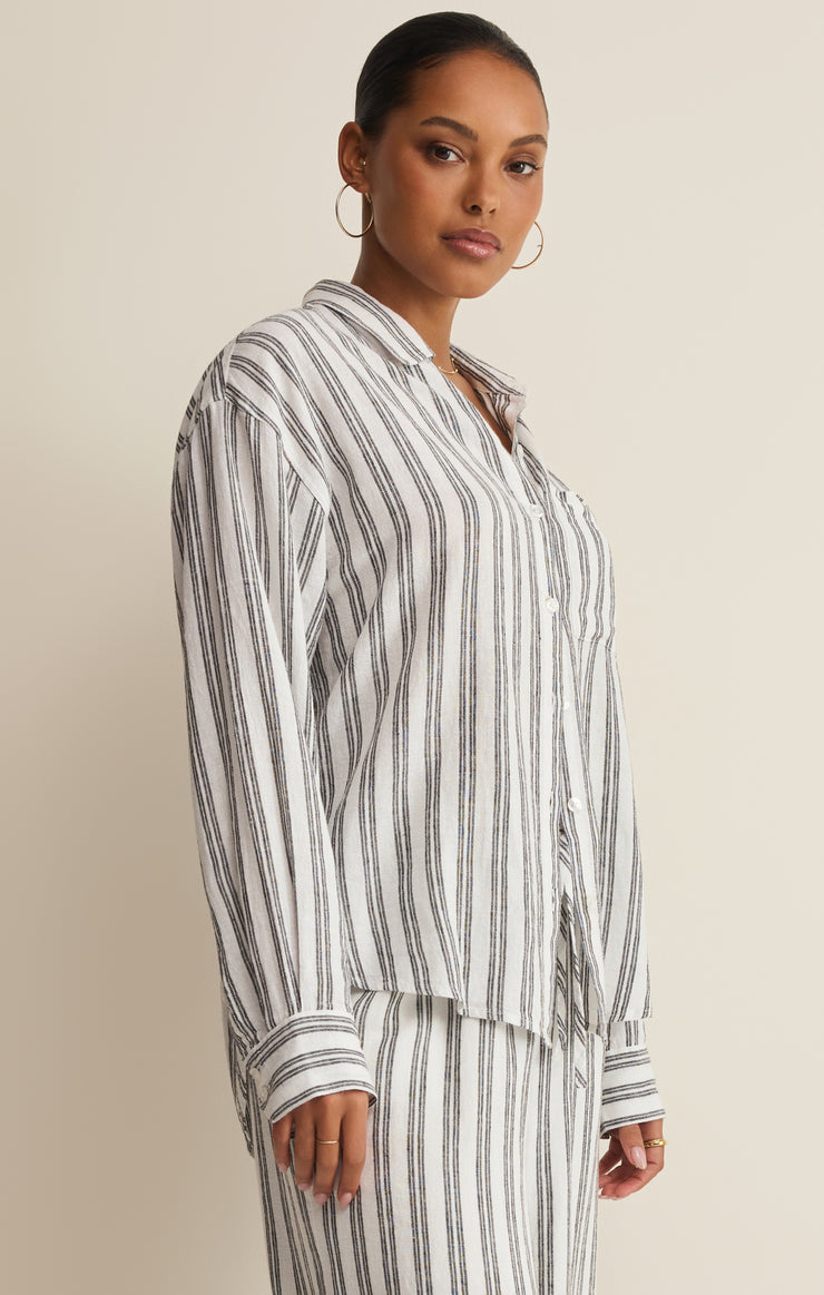 The Signature Striped Linen Top, White
