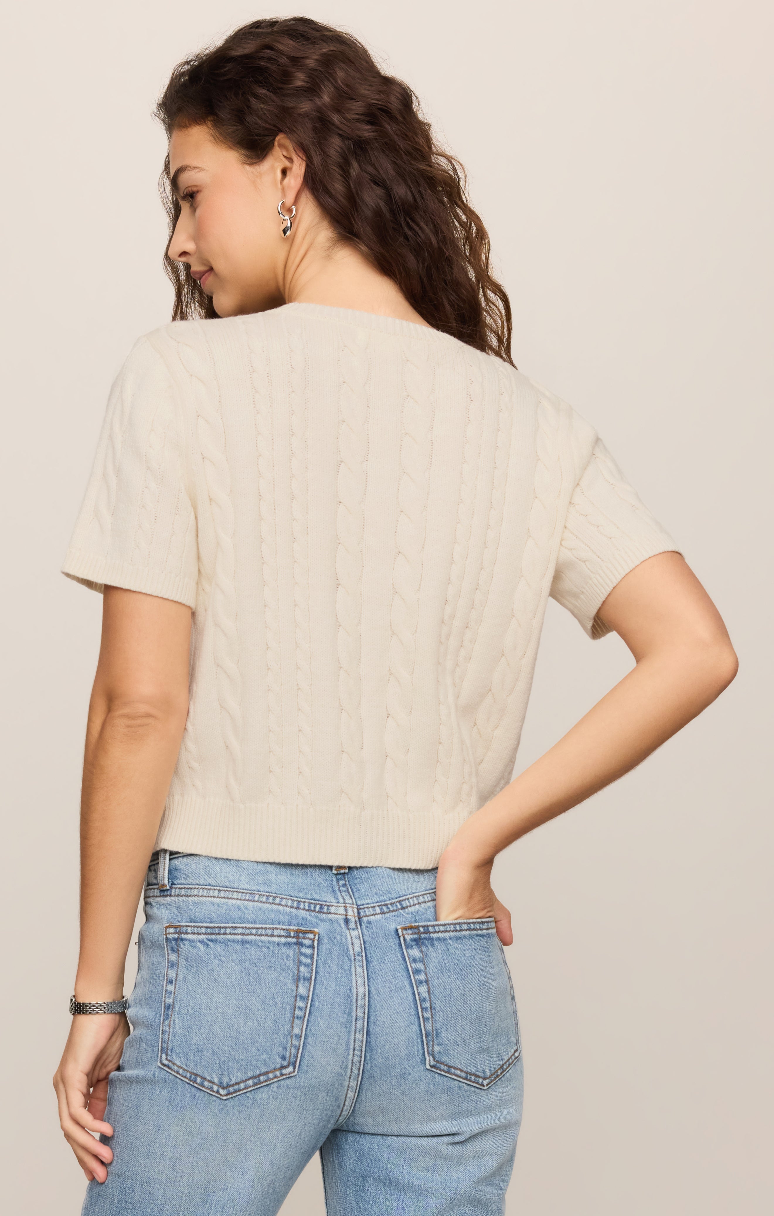 Cera Short Sleeve Cardigan, Cloud